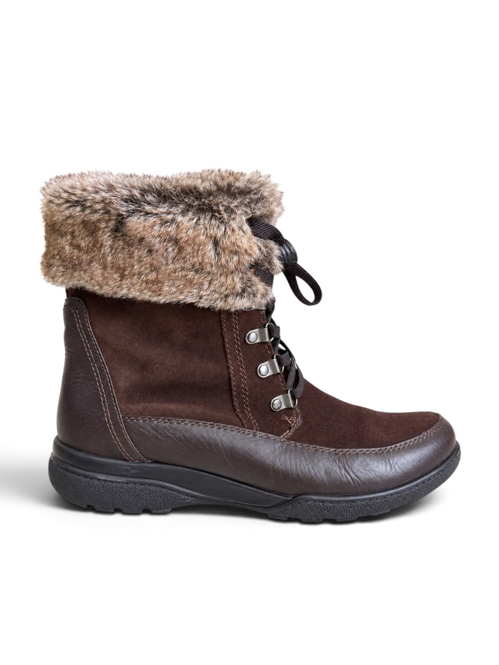 Clarks Mazlyn Arctic Leather Faux Fur Winter Snow Boots Brown 8.5
